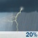 This Afternoon: A 20 percent chance of showers and thunderstorms.  Cloudy, with a high near 77. South wind around 8 mph. 